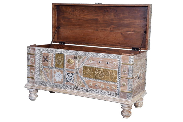 Giner & Colomer Baúl Mango Blanco Envejecido Madera Maciza 57x100x40 cm